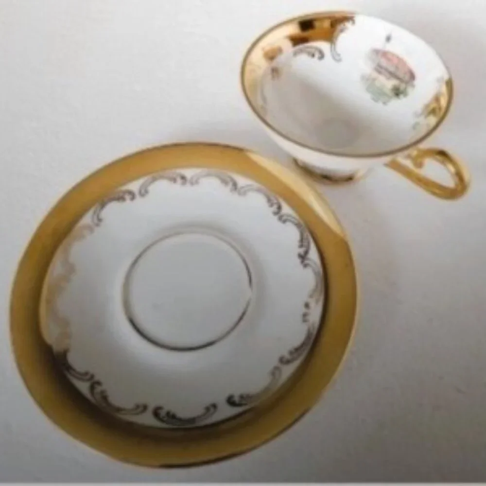 Edelstein | Gilded Demitasse Cup Saucer Vintage Bavaria Porcelain Collectible